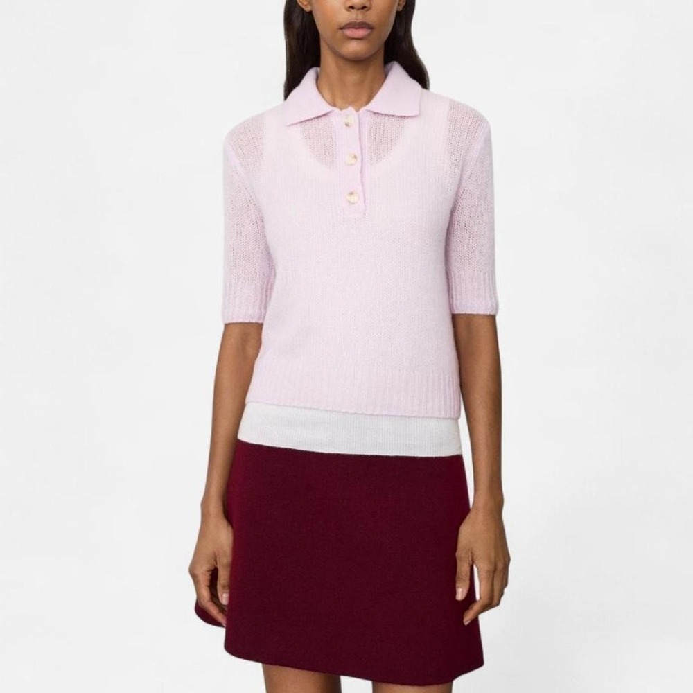 Lisa Yang Lilac Pink Cashmere Silk Knit Luxury Polo Shirt Size 2 S